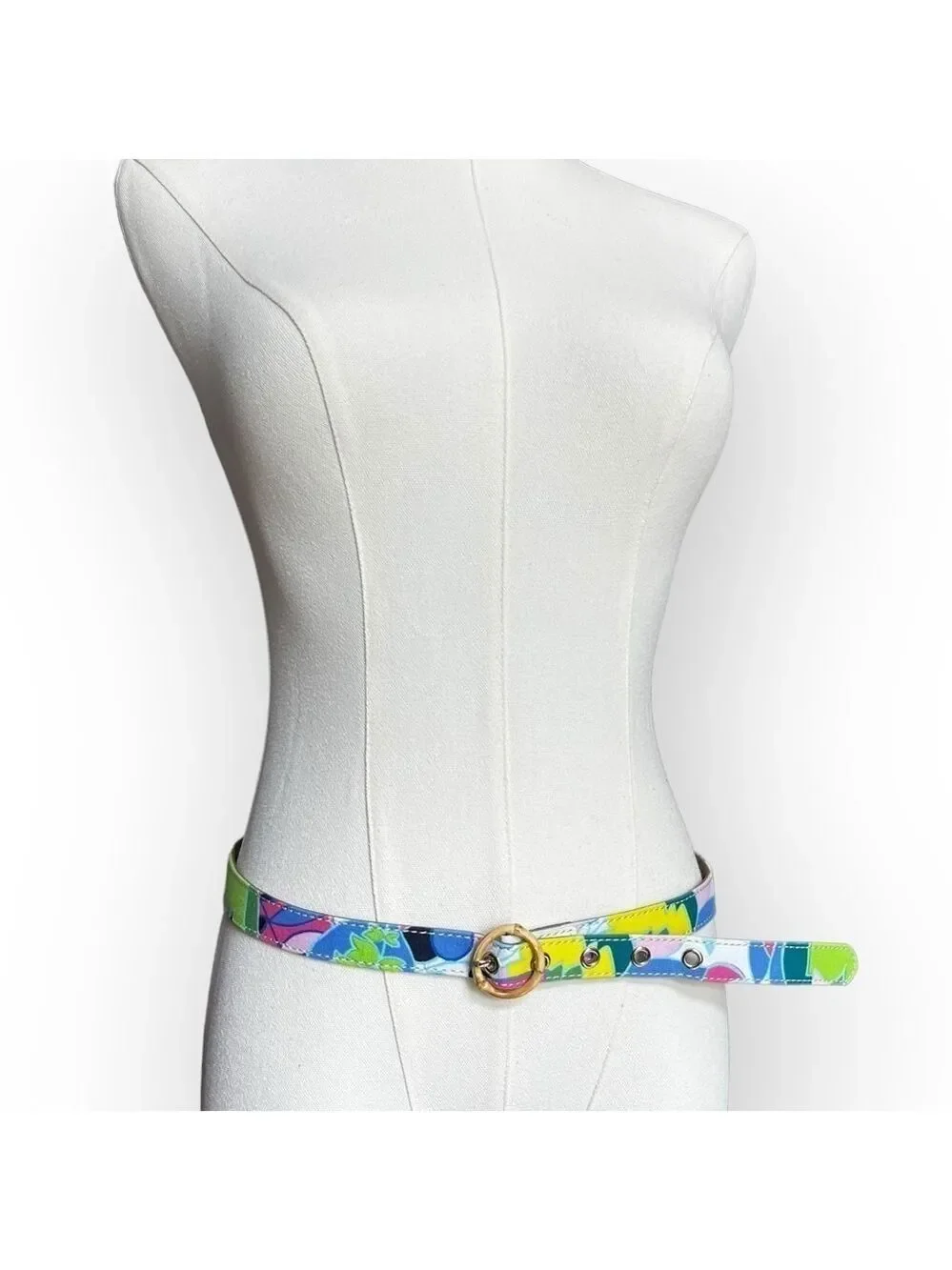 Y2K Talbots Floral Thin Belt Bamboo O ring Buckle Vibrant Colors Cotton Belt S